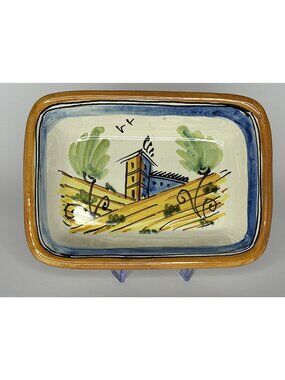 Hand-Painted Italian Ceramic Rectangular Dish Signed By Alder Noto